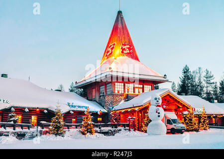 Rovaniemi, Finland - March 6, 2017: Snowman at Santa Office in Santa Claus Village in Rovaniemi in Lapland in Finland. Stock Photo