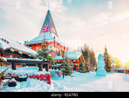 Rovaniemi, Finland - March 5, 2017: Snowman at Santa Claus Village in Rovaniemi in Lapland in Finland. Stock Photo