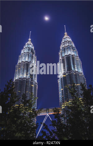 Petronas Towers and the moon, Kuala Lumpur, Malaysia, Southeast Asia, Asia Stock Photo