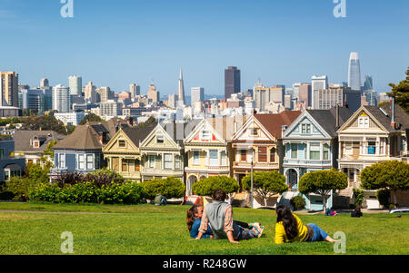 View of Painted Ladies, Victorian wooden houses, Alamo Square, San Francisco, California, United States of America, North America Stock Photo