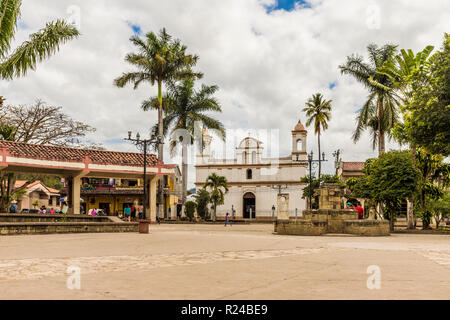 The Catolica Church on the main square in Copan Town, Copan, Honduras, Central America Stock Photo
