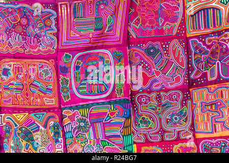 Traditional hand made colourful Molas made by Kuna Indians and sold in Panama City, Panama, Central America Stock Photo