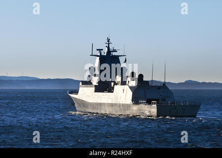 The ill fated KNM Helge Ingstad of the Royal Norwegian Navy shortly before she was in a collision which led to her loss Stock Photo