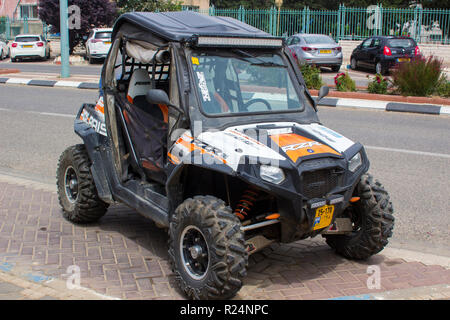 4 May 2018 A Polaris Razor off road petrol power vehicle parked on the main street of Buqata a small Druze Arab town in the Golan Heights North Israel Stock Photo