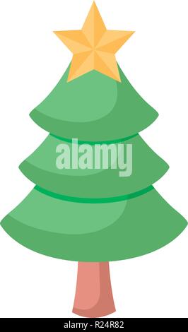 Christmas tree with a star on top over white  background, vector illustration Stock Vector