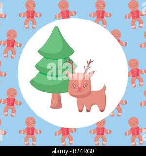 christmas pine and deer over colorful  background, vector illustration Stock Vector
