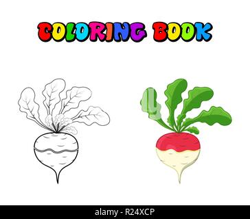 coloring book turnip cartoon icon design isolated on white background Stock Vector