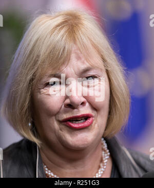 Brussels, Belgium. 16th Nov 2018. German Parliamentary Secretary of State for Finance Bettina Hagedorn is talking to media prior an EU Budget Ministers meeting in the EUropa building, the EU Council headquarter on November 16, 2018 - NO WIRE SERVICE Photo: Thierry Monasse/dpa Credit: dpa picture alliance/Alamy Live News Stock Photo