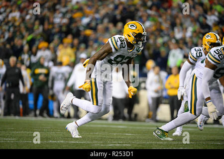 Seattle, Washington, USA. 15th Nov, 2018. The Packers J'MON MOORE (82) during a NFL game between the Seattle Seahawks and the Green Bay Packers. The game was played at Century Link Field in Seattle, WA. Credit: Jeff Halstead/ZUMA Wire/Alamy Live News
