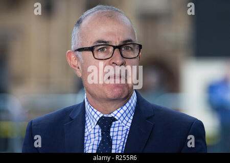 London, UK. 16th November, 2018. Rob Watson, BBC World Service UK Political Correspondent, is interviewed on College Green in Westminster as uncertainty continues around the survival of Prime Minister Theresa May's Government and the number of letters of no confidence submitted to the 1922 Committee. Credit: Mark Kerrison/Alamy Live News