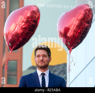 Los Angeles, USA. 16th Nov, 2018. Canadian singer Michael Buble attends his star honoring ceremony on the Hollywood Walk of Fame in Los Angeles, the United States on Nov. 16, 2018. Credit: Zhao Hanrong/Xinhua/Alamy Live News Stock Photo