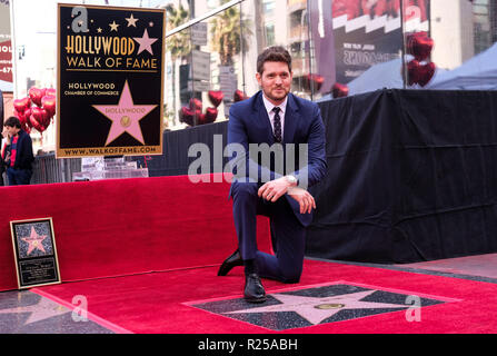 Los Angeles, USA. 16th Nov, 2018. Canadian singer Michael Buble attends his star honoring ceremony on the Hollywood Walk of Fame in Los Angeles, the United States on Nov. 16, 2018. Credit: Zhao Hanrong/Xinhua/Alamy Live News Stock Photo