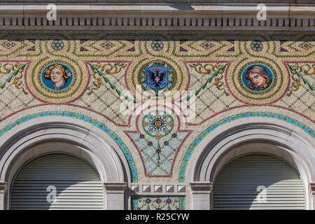 Detail of the facade of the government building (Palazzo del Governo) with mosaics - Trieste, Friuli Venezia Giulia, Italy Stock Photo