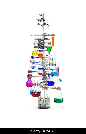 chemistree chemistry christmas tree with real coloured chemicals (no dyes) - pinene 'star' molecule model molymod Stock Photo