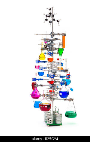 chemistree chemistry christmas tree with real coloured chemicals (no dyes) - pinene 'star' molecule model molymod Stock Photo