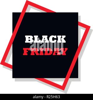 Vector illustration Typography composition with lettering of Black Friday in frame on dark background. Special offer. Stock Vector