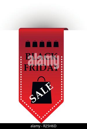Sale sign. Red ribbon with inscription Black Friday isolated on white background. Vector illustration Stock Vector