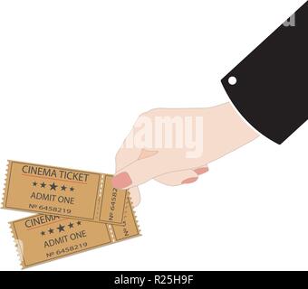 hand holds tickets on a white background Stock Vector