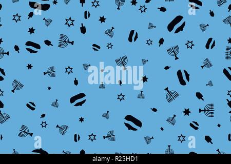 Seamless pattern with Hanukkah flat line icons Stock Vector