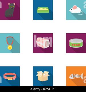 Cat equipment set icons in flat style. Big collection of cat equipment vector symbol stock Stock Vector