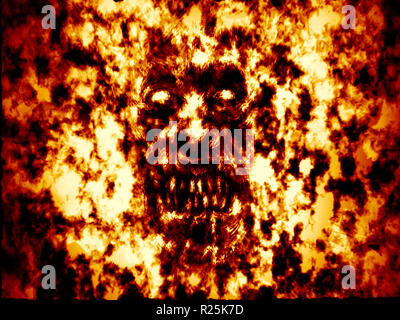 Angry burning ghoul face. Illustration in genre of horror. Stock Photo