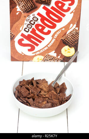 Coco Shreddies. Chocolate flavoured breakfast cereal Stock Photo