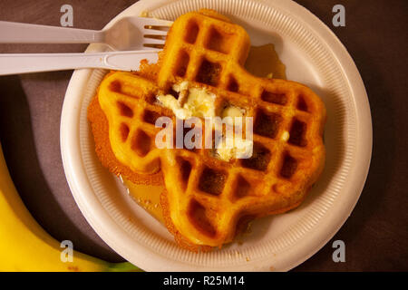 Waffle in the shape of Texas, photographed in Amarillo, TX. Stock Photo