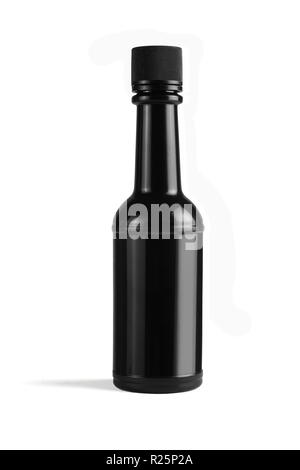 Black Plastic Bottle on White Background Stock Photo