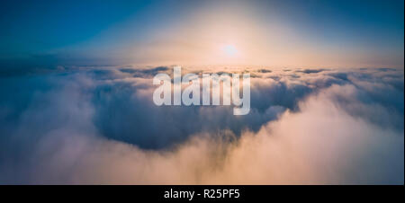 Aerial panoramic view of fog at Autumn, Lithuania Stock Photo