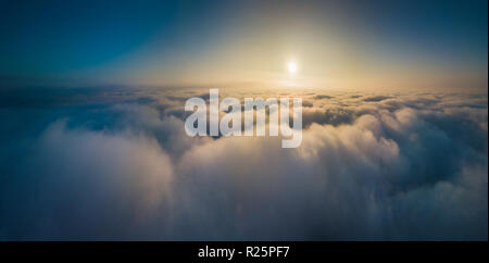 Aerial panoramic view of fog at Autumn, Lithuania Stock Photo