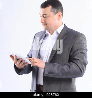 businessman looking at digital tablet screen.isolated on white Stock Photo
