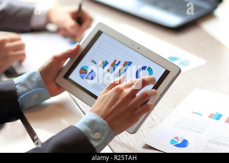 close up.a businessman works with marketing data Stock Photo