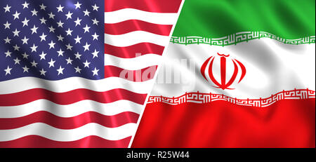 usa flag vs iran flag santions Stock Photo