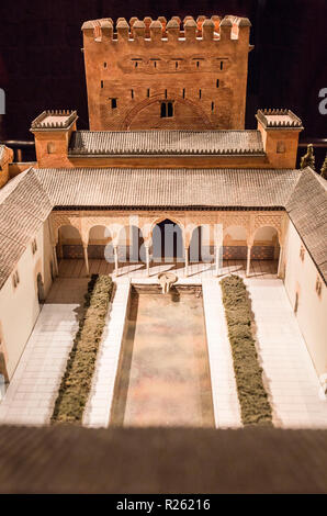 Cordoba, Spain - 2018, Sept 8th: Alhambra building scale model. Calahorra Tower Museum, Cordoba, Spain. Palaces of the  Ambassadors Courtyard Stock Photo