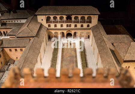 Cordoba, Spain - 2018, Sept 8th: Alhambra building scale model. Calahorra Tower Museum, Cordoba, Spain. Palaces of the  Ambassadors Courtyard Stock Photo