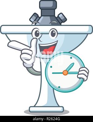With clock kitchen sink on stely modern character Stock Vector