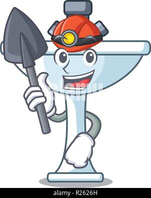 Miner on bath room cartoon sink shape Stock Vector