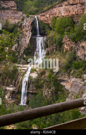 Picturesque rock landscape of Sant Miquel del Fai with water cascades in spring day Stock Photo