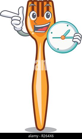 With clock plastic fork cartoon with the isolated Stock Vector