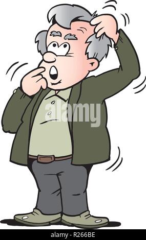 Cartoon Vector illustration of a old man there is thinking Stock Vector