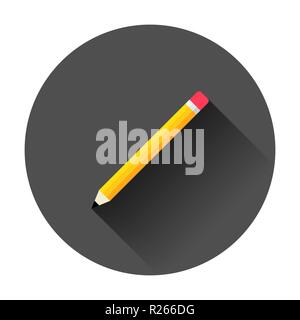 Wooden pencil with rubber eraser icon in flat style. Highlighter vector illustration with long shadow. Pencil business concept. Stock Vector