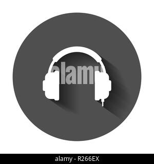 Headphone headset icon in flat style. Headphones vector illustration with long shadow. Audio gadget business concept. Stock Vector