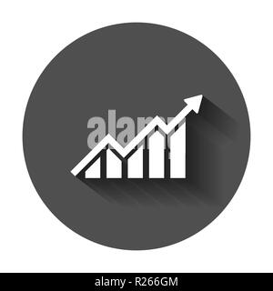 Growing bar graph icon in flat style. Increase arrow vector illustration with long shadow. Infographic progress business concept. Stock Vector