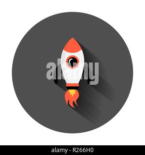 Rocket space ship icon in flat style. Spaceship vector illustration with long shadow. Rocket start business concept. Stock Vector
