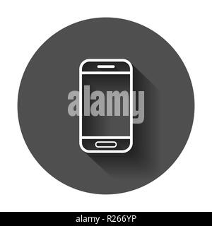 Smartphone icon in flat style. Phone handset vector illustration with long shadow. Smartphone business concept. Stock Vector