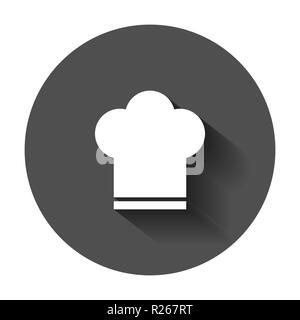 Chef hat icon in flat style. Cooker cap vector illustration with long shadow. Chef restaurant business concept. Stock Vector