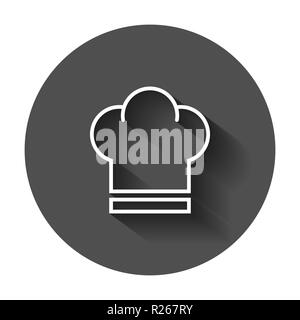 Chef hat icon in flat style. Cooker cap vector illustration with long shadow. Chef restaurant business concept. Stock Vector