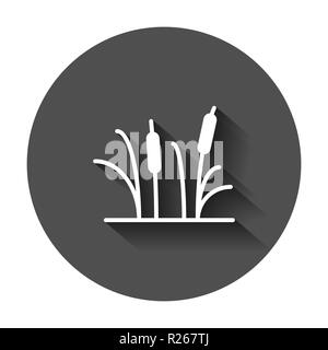 Reeds grass icon in flat style. Bulrush swamp vector illustration with long shadow. Reed leaf business concept. Stock Vector