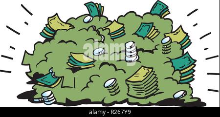 Cartoon Vector illustration of a big pile of money banknotes Stock Vector