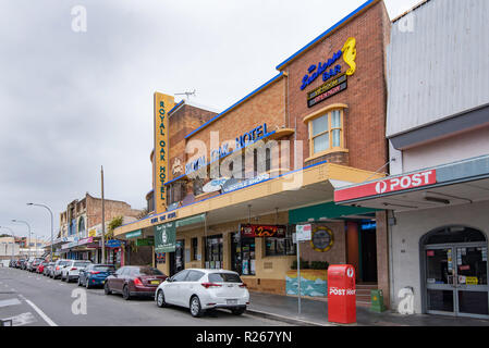 The Royal Oak Hotel is a highly decorative example of an Art Deco style pub or hotel built in the early 1930's with coloured brick and concrete Stock Photo